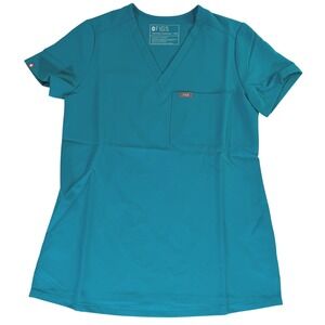 FIGS Catarina Technical Collection Scrub Top Teal XXS V-Neck with Chest Pocket